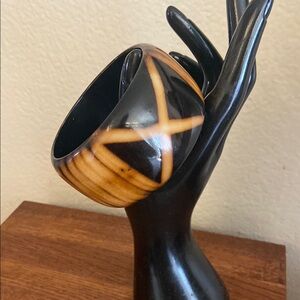 Vintage 80s BATIK Dyed Wood Bangle Bracelet